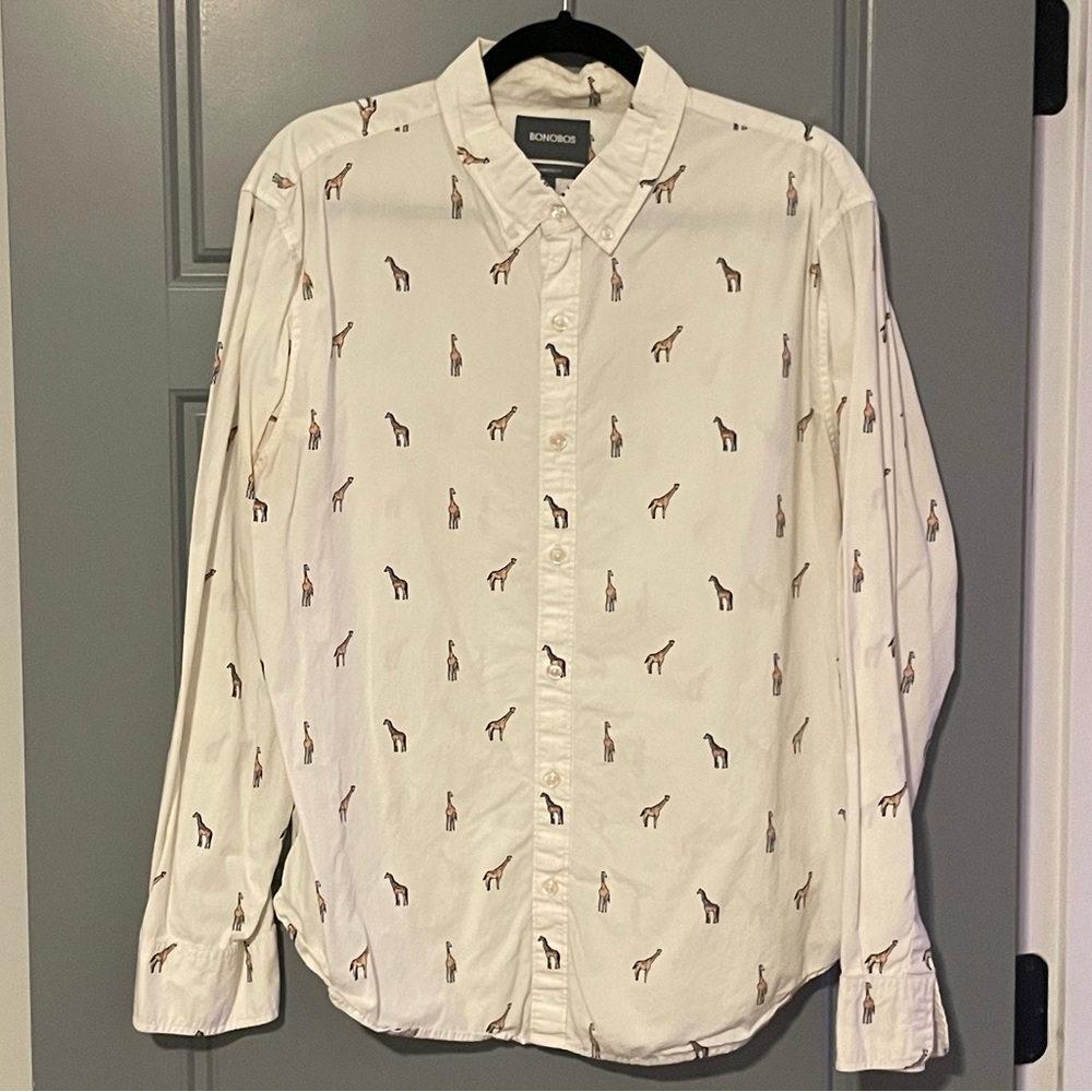 Men’s white Bonobos giraffe button down